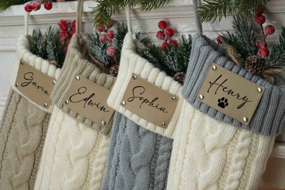 personalized stocking hung on mantle