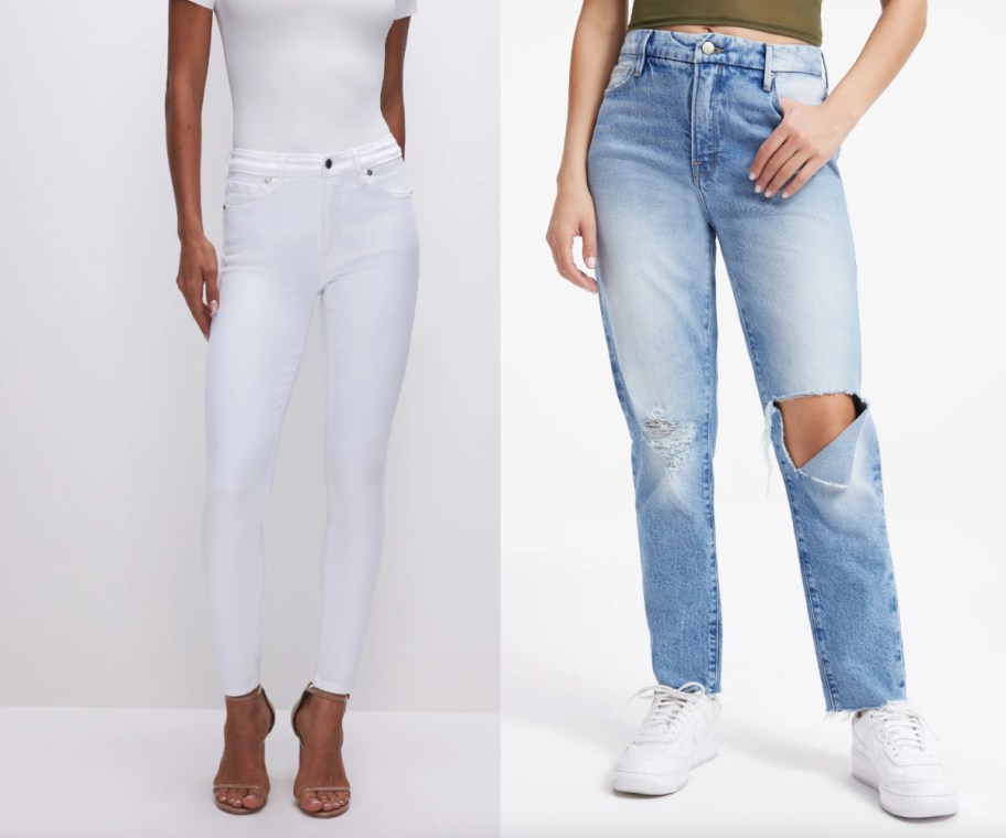 women in white and riped denim jeans