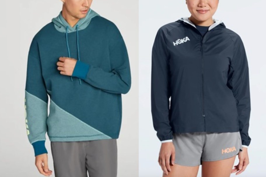 man and woman in HOKA jackets