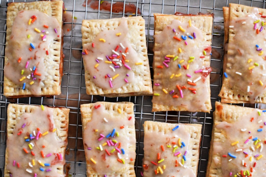 homemade pop-tarts after baking on a sheet pan 