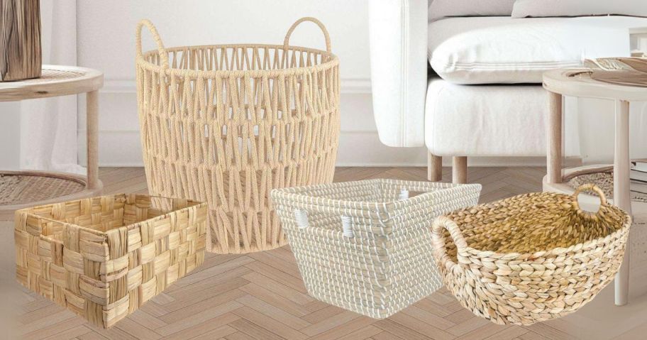 kohl's baskets in living room