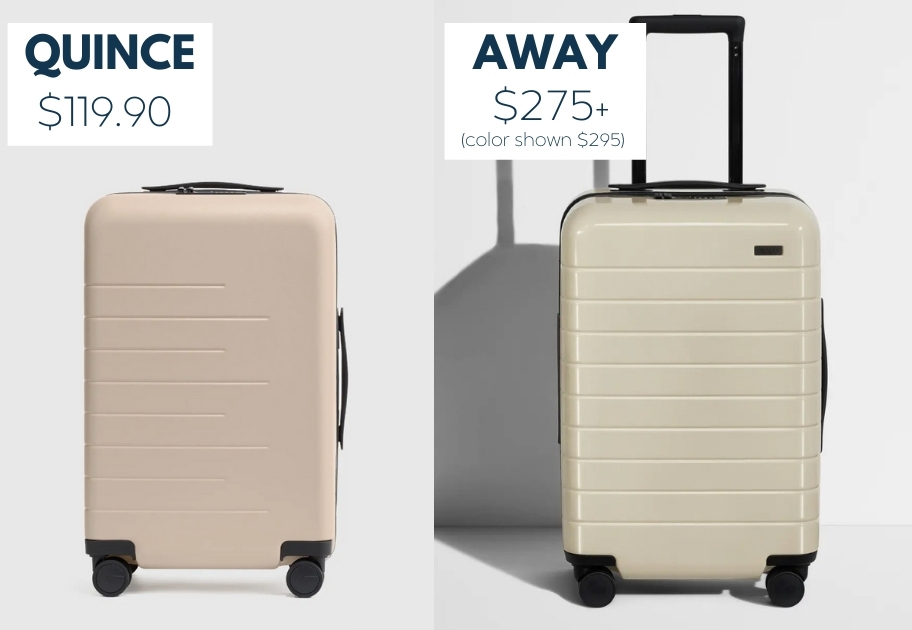 onlineparison graphic of quince luggage and away carry on suitcases