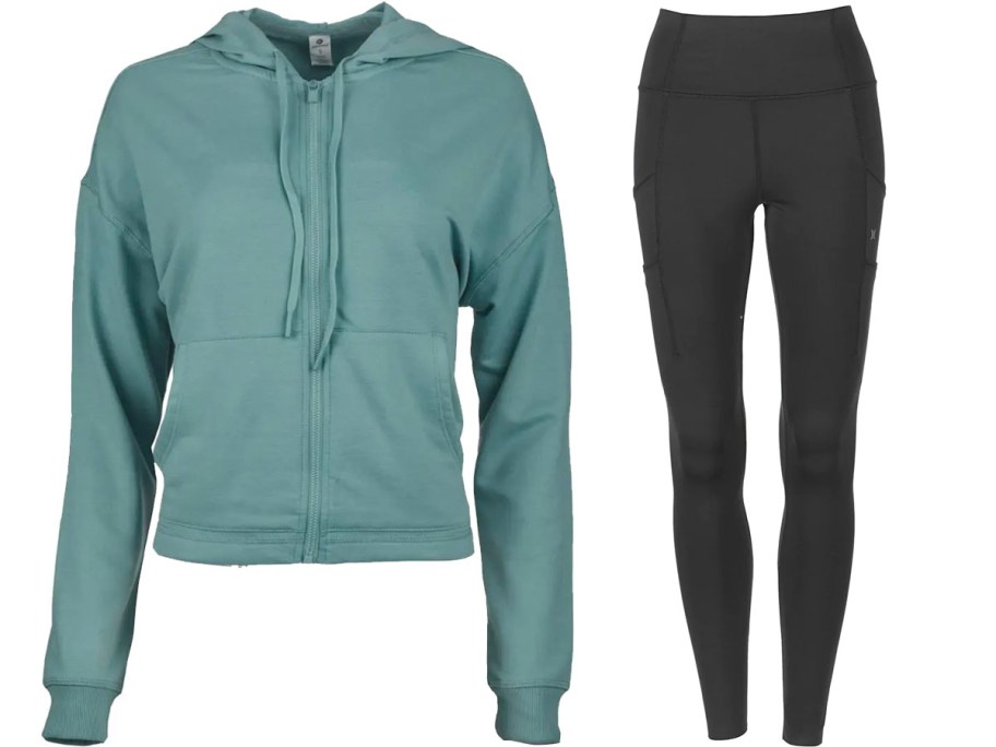 green 90 degree jacket and black hurley legging