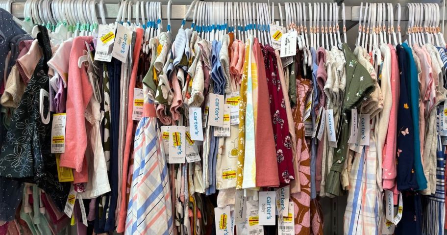 A Rack of Carter's baby & toddler clothing clearance