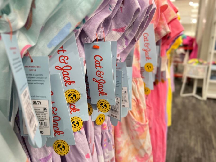 a rack of Cat & Jack girls dresses