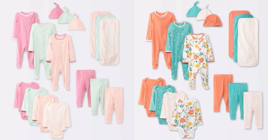 Cloud Island Baby Girls Layette 18-Piece Gifting Bundle in Pink or Garden