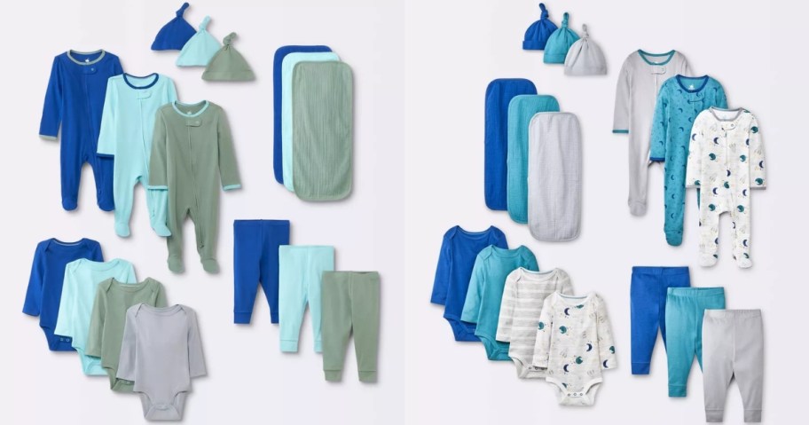 Cloud Island Baby Boys Layette 18-Piece Gifting Bundle in Solid Colors or Blue