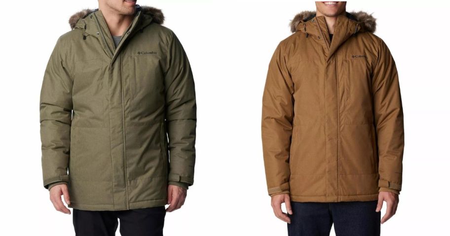 two men wearing Columbia Men's Leif Trail Parkas