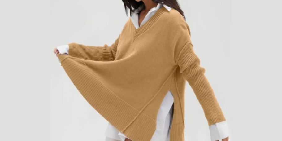 Women’s Oversized V-Neck Sweater Only $16 Shipped on Amazon (Reg. $41)