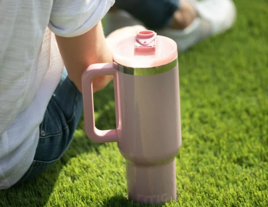 A Dusty Rose Glitter RTIC tumbler available from Walmart