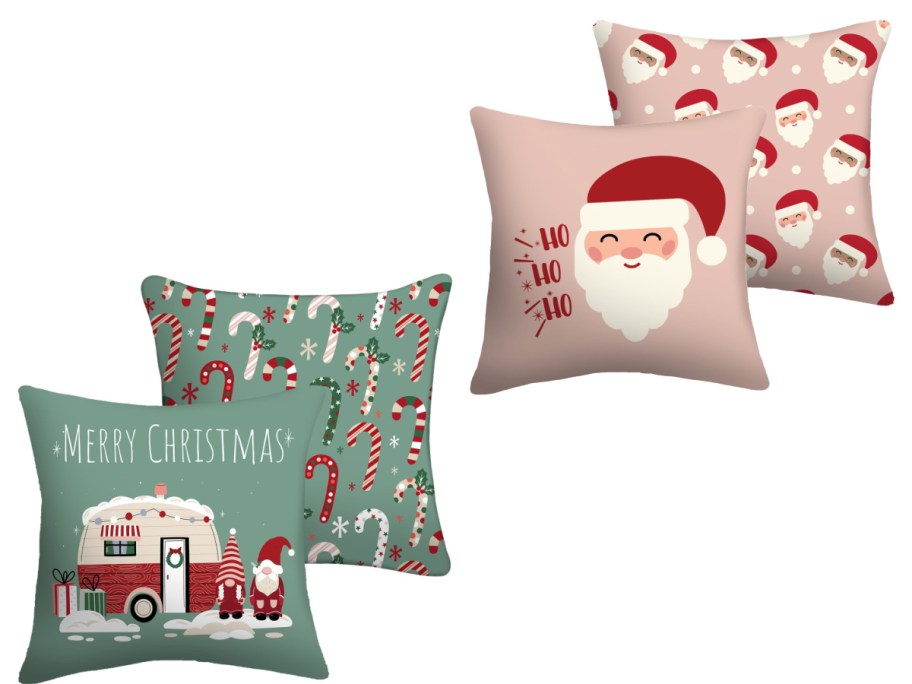 HolidAY throw pillows in christmas and Santa