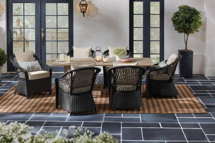 a 7-piece wicker patio dining ser