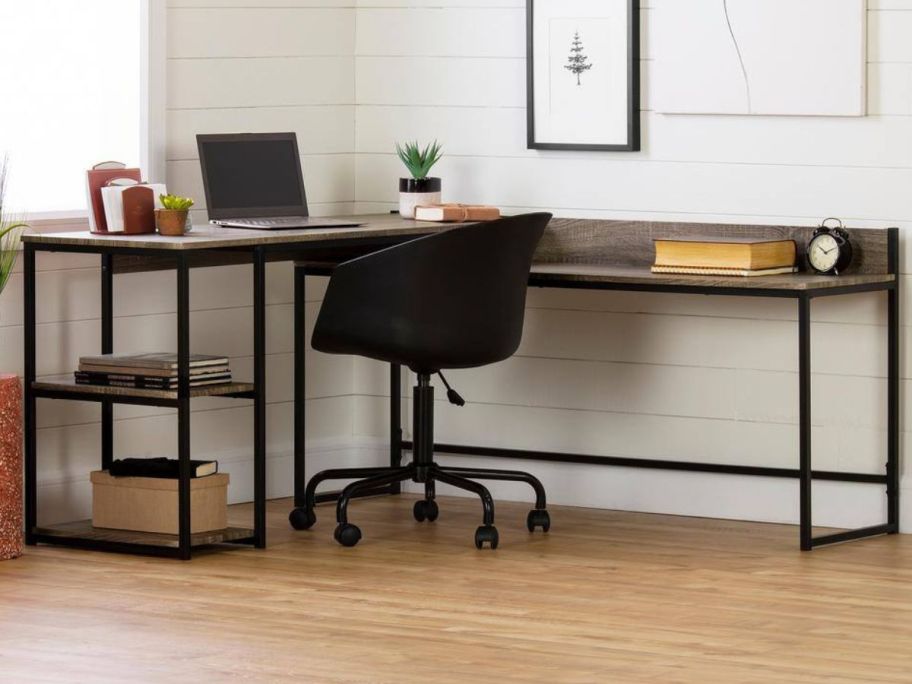 South Shore 64" L-Shaped Oak Camel onlineputer Desk