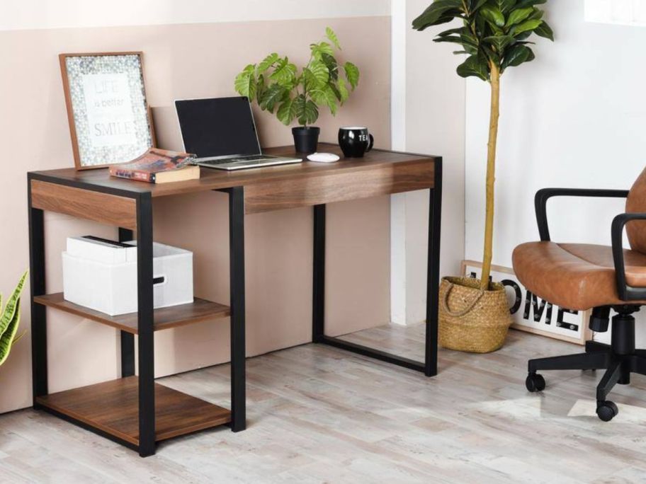 Soleil 47" Rectangular Brown Steel Wood onlineputer Desk