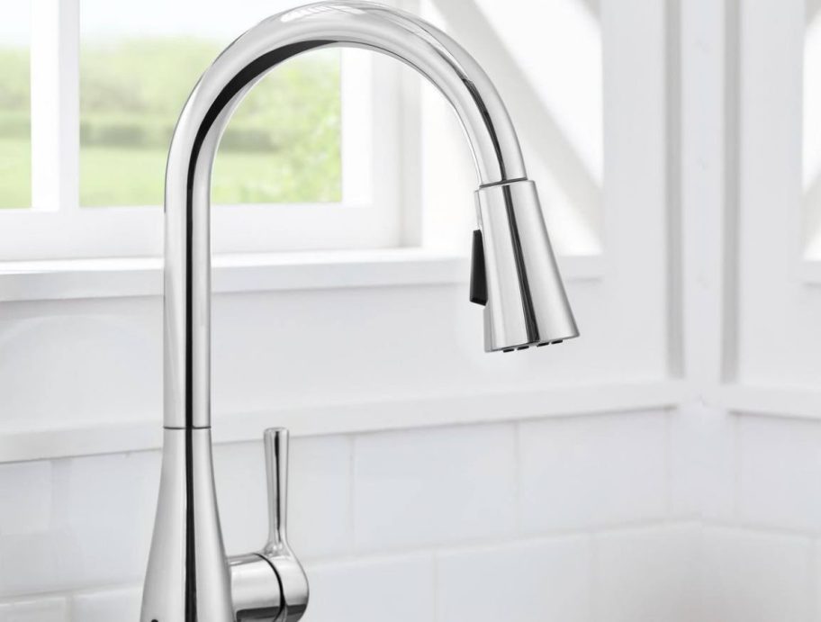 stainless steel kitchen faucet and sink in kitchen