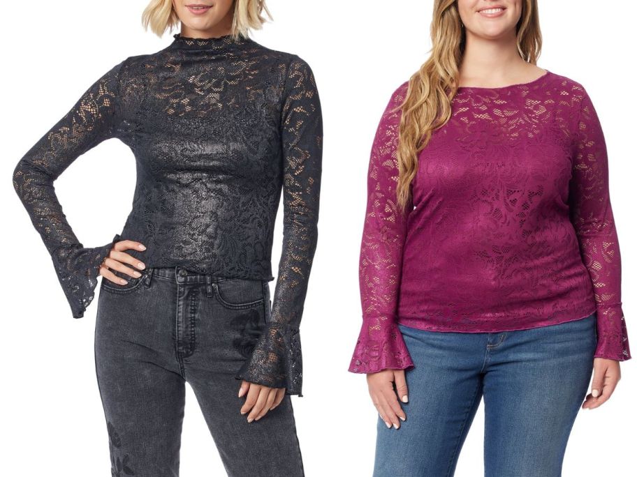 2 women wearing lace tops