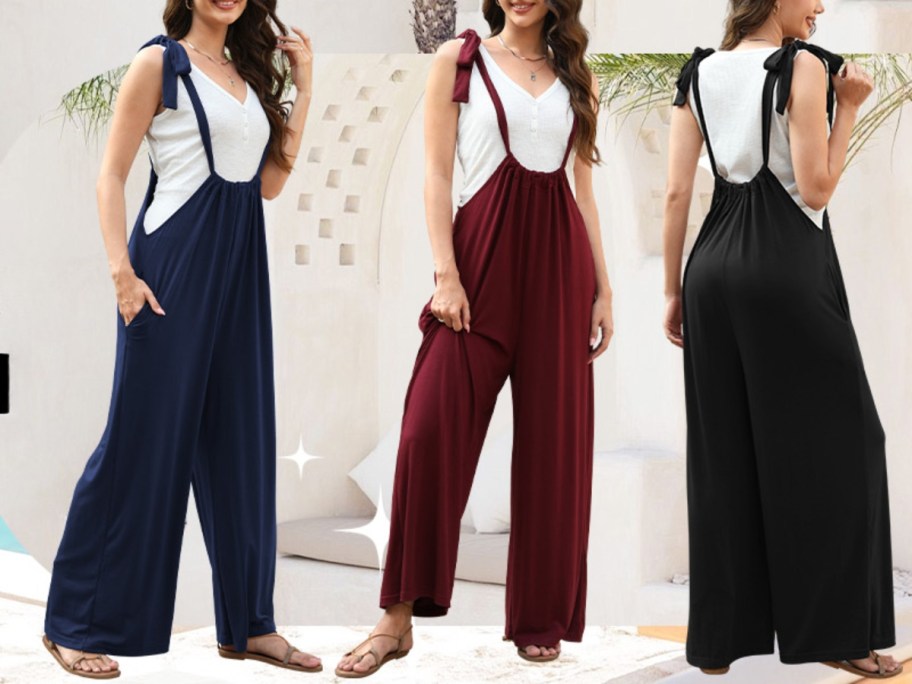 women wearing merokeety overalls jumpsuit in 3 colors