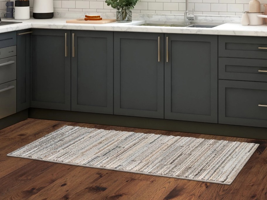 striped runner rug on kitchen floor