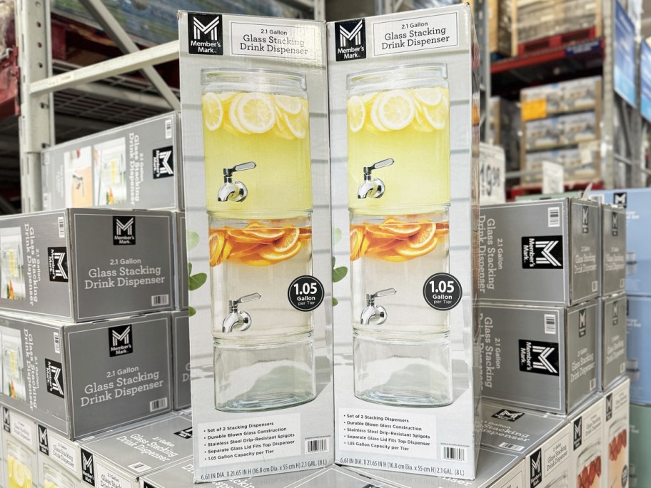 Member's Mark 2-Tier Drink Dispensers on display in store