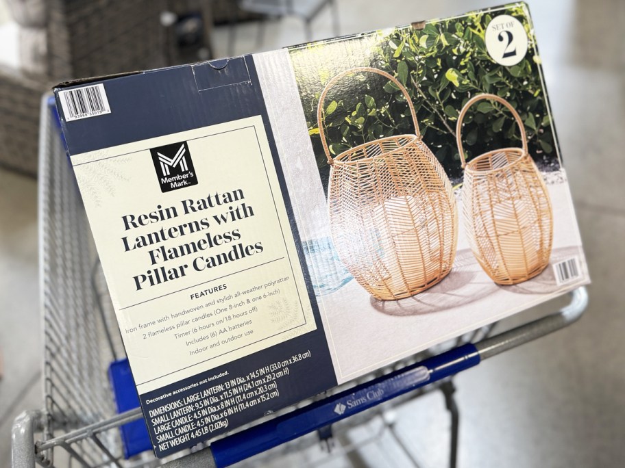 box for set of rattan lanterns in sam's club shopping cart