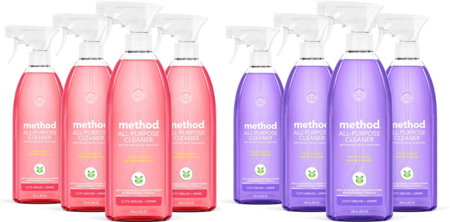 pink and purple 4-packs of Method All-Purpose Cleaner Sprays