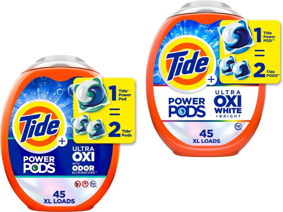 Stock images of 2 tubs of Tide Power Pods