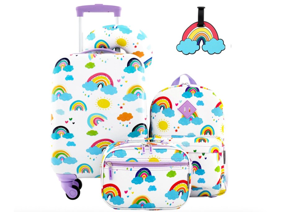 Travelers Club Kid's Hard Side Carry-On Spinner 5 Piece Luggage Set in rainbow