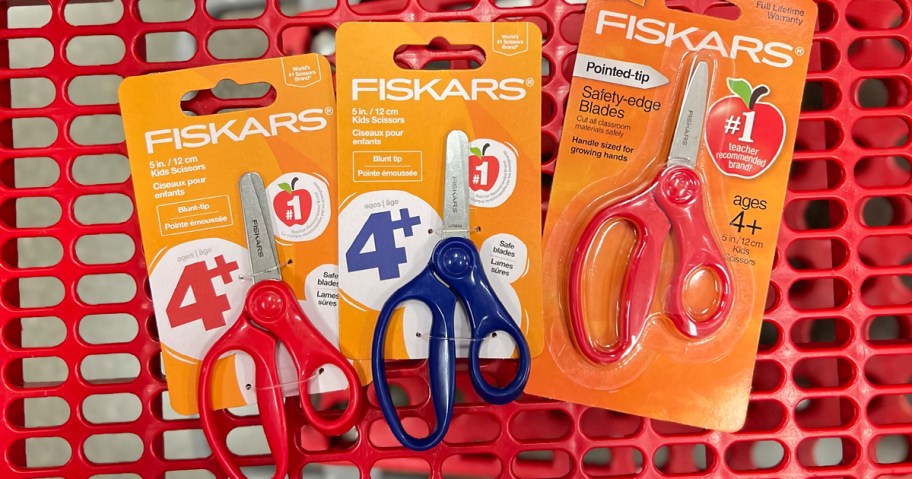 three fiskars scissors in shopping cart