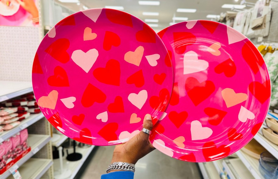 hand holding heart plate in red and pink-2