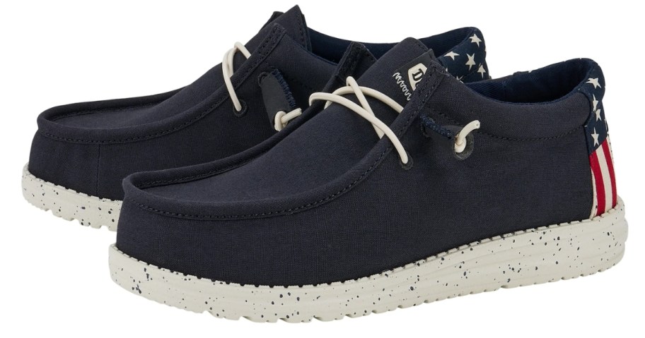 kid's HEYDUDE shoes in Navy with American flag on the heel