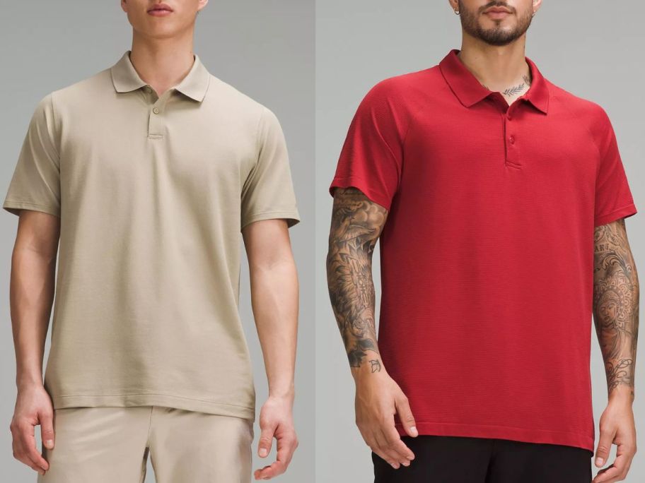 stock images of 2 men wearing lululemon polo shirts