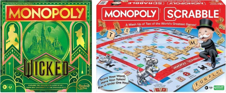 wicked and scrabble versions of monopoly board game