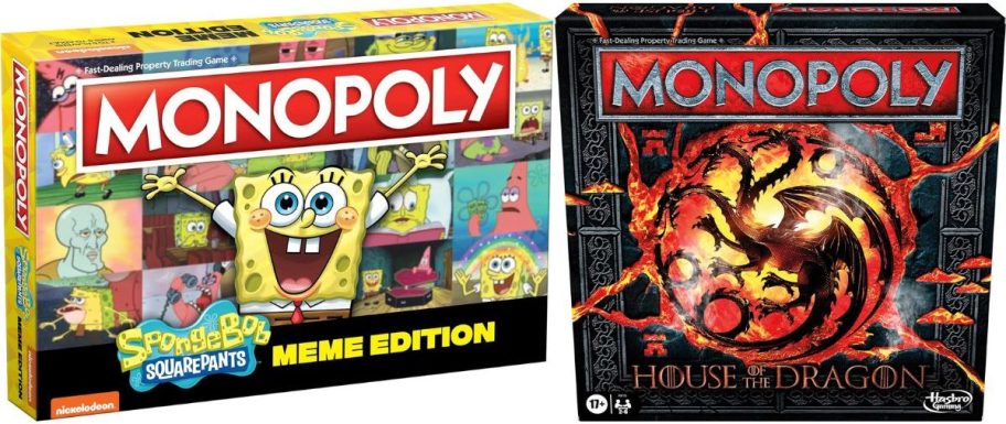 sponge bob and house of the dragon versions of monopoly board game