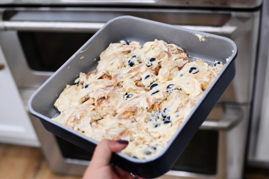 square pan of cinnamon roll breakfast bake