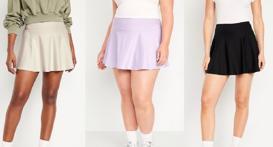 three images of women wearing old navy skort