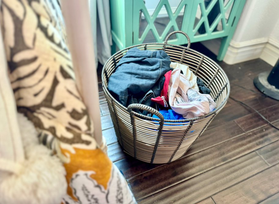 walmart basket used as clothes hamper