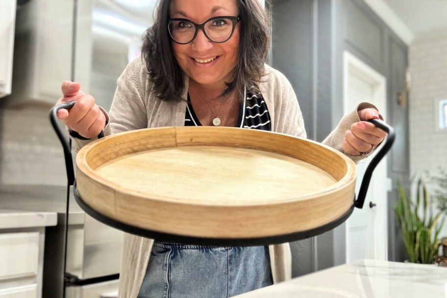 wood tray from walmart with metal handles