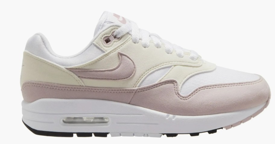 women's white, cream, and light purple Nike Air Max shoe