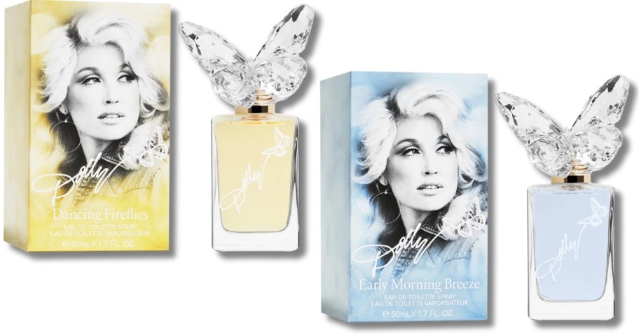 boxes and bottles of Dolly Parton perfumes