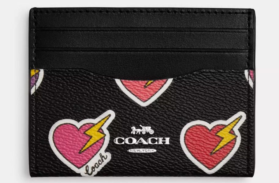 Coach Slim ID Card Case w/ Heart Bolt Print stock image