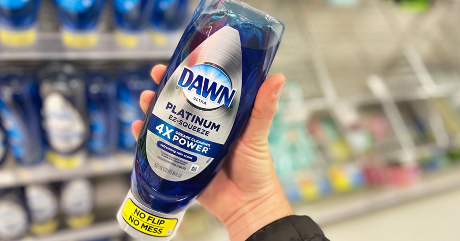 hand holding a bottle of Dawn EZ-Squeeze Dish Soap