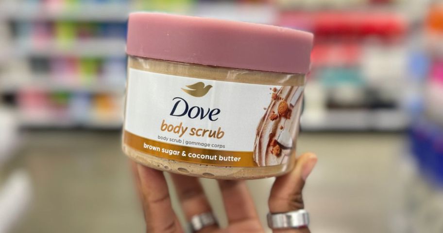 Dove Body Scrub Brown Sugar being held at Target