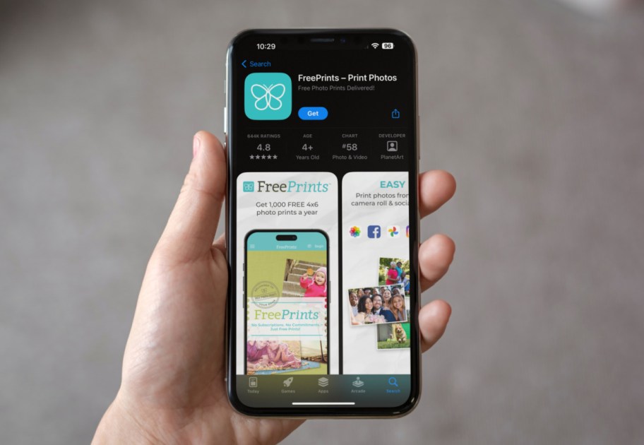 The FreePrints phone app where you can get free photo prints