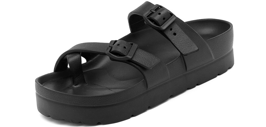 black double buckle platform sandal