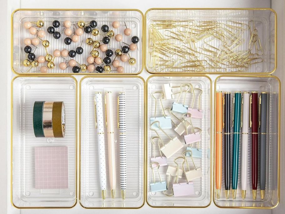 Martha Stewart Kerry Plastic Stackable Organizers w Gold Trim