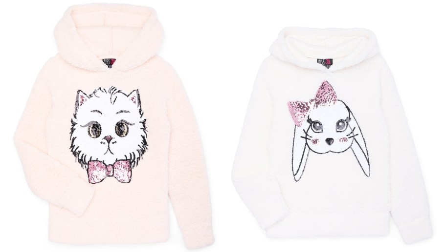 pink and white sequin animal hoodies