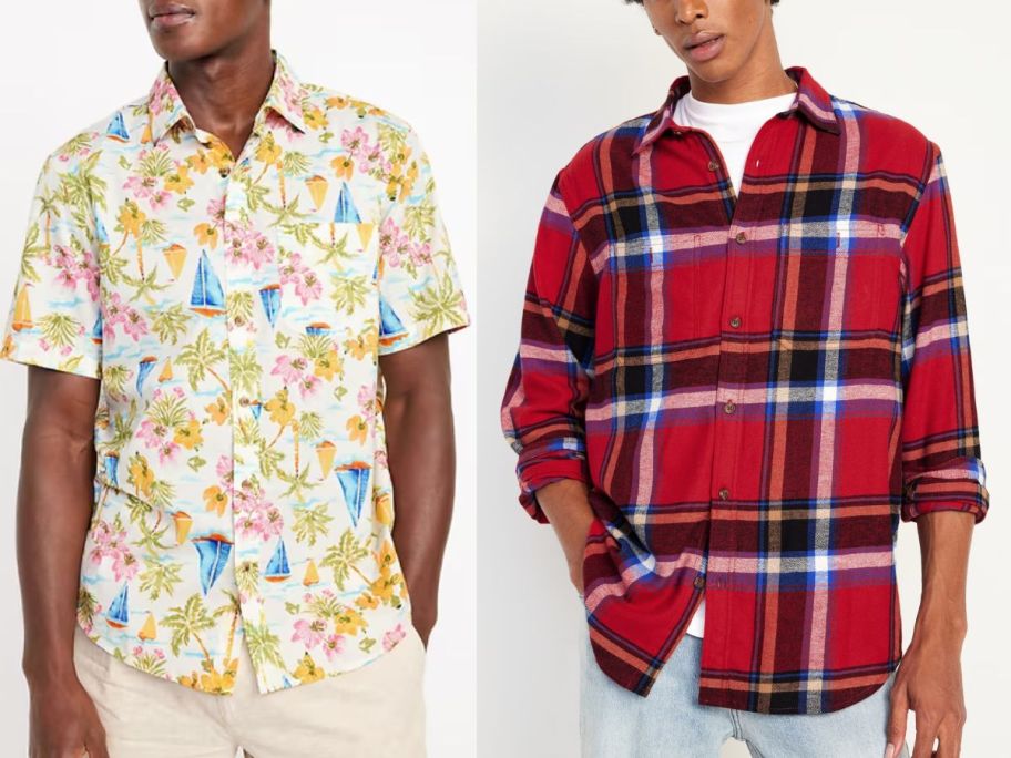 2 men wearing Old Navy Men's Button Down Shirts