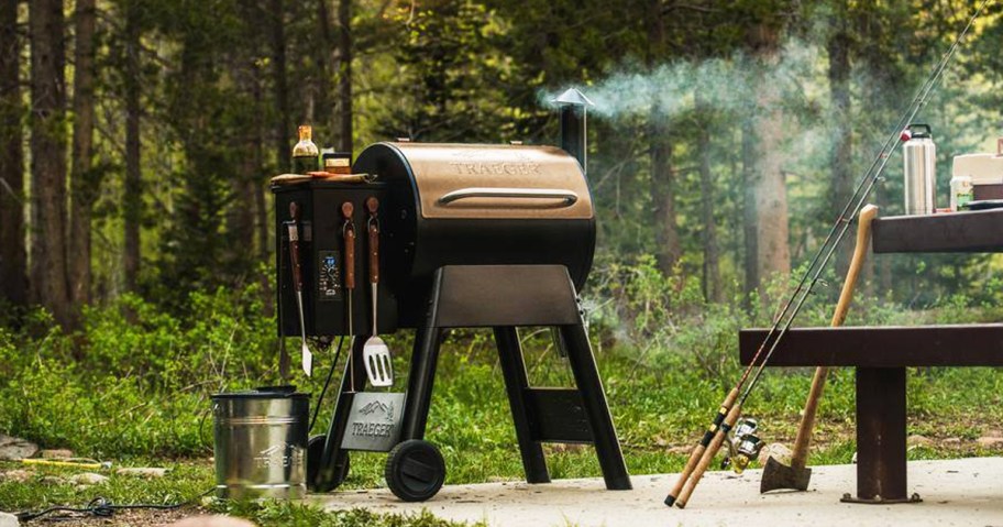 Traeger smoker on patio