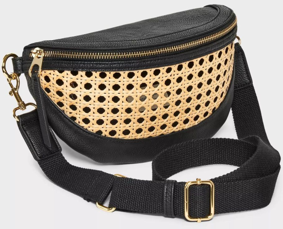 a caning belt bag with black trim