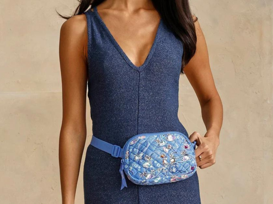 Woman wearing a Vera bradley Cinderella Belt Bag